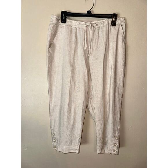 Coral Bay Women's petite Cropped Capri Drawstring Pants Large Beige Linen - Picture 1 of 4